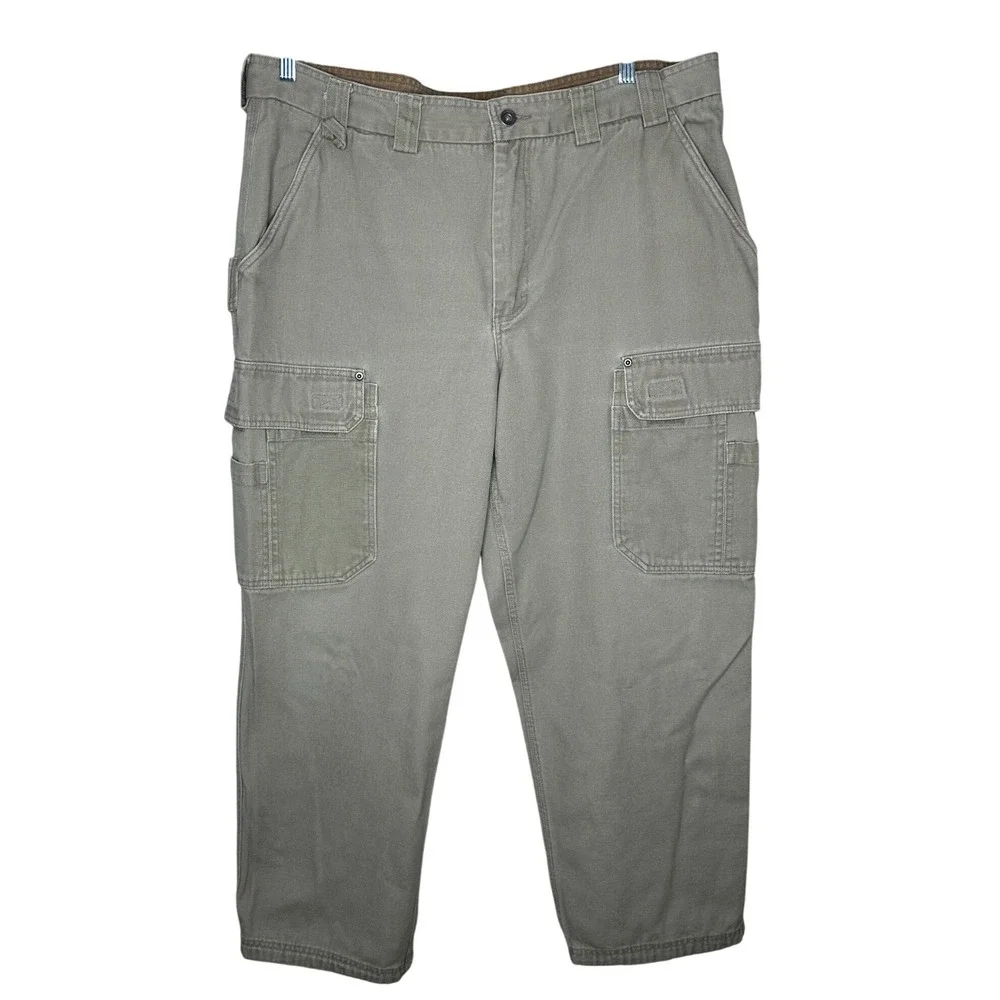 Duluth Trading Fire Hose Tan Canvas Work Pants Cargo Utility‎ 44x32 Heavy Duty